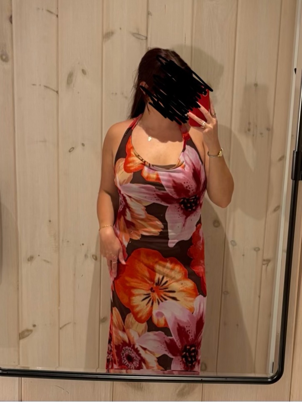 Floral Halter Midi Dress in Red and Pink